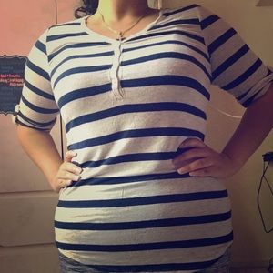 Navy and Cream Striped Blouse